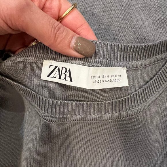 Zara Gray Crop Ribbed Long Sleeve Sweater Top Basics Women's Size Medium - Picture 4 of 5
